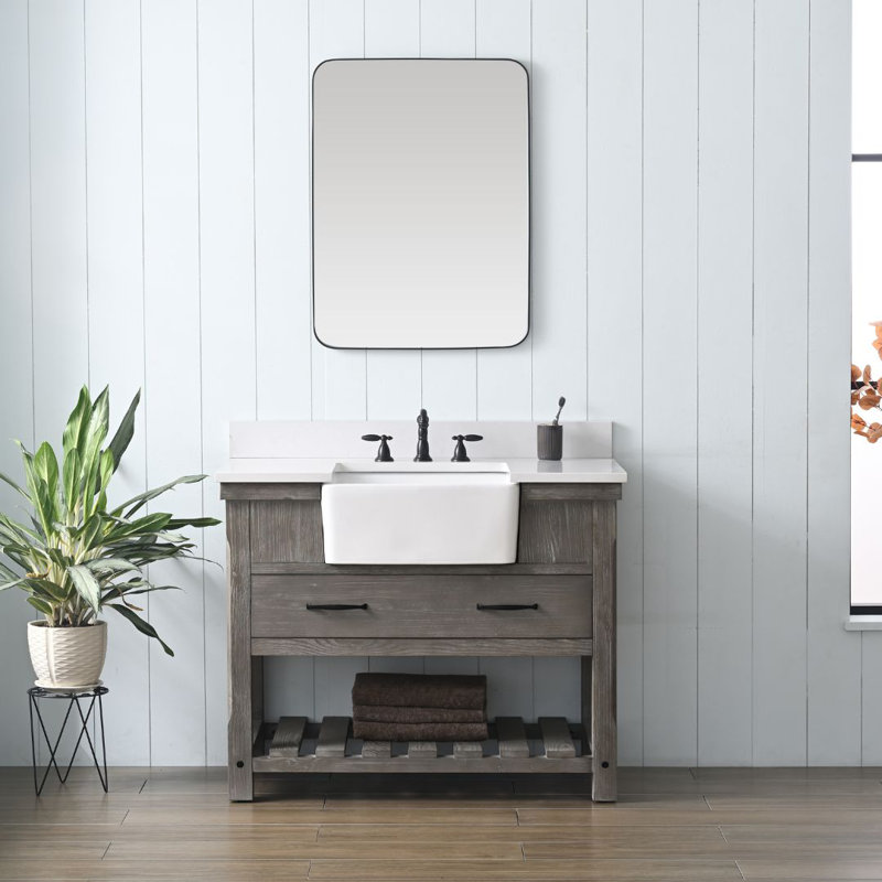 Meuble-lavabo simple 42 po Curiel, Gris patiné / noir mat