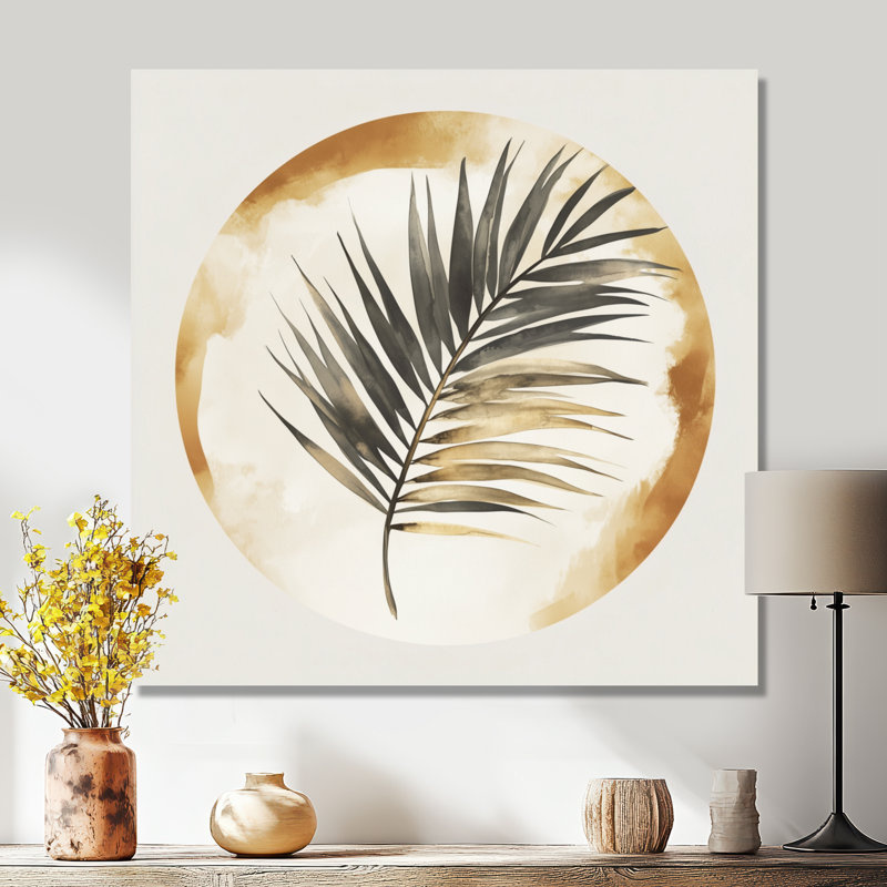 Palmier dans un cercle tranquille III - Décoration murale moderne tropicale, 30" H x 30" W, Toile tendue