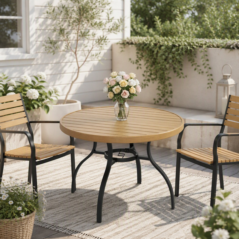 Table de salle à manger ronde de 104 cm (41 pouces) de couleur naturelle, table polyvalente monobloc pour l'intérieur et l'extérieur, idéale pour la maison, la terrasse ou le balcon.