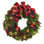 Holiday Wreath with Burgundy and Gold Wreath with Berries, Ornaments and Pinecones