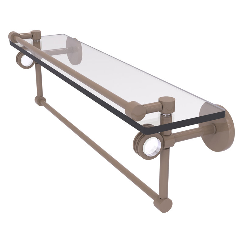 Margolis Glass Bracket Shelf with Towel Bar, 6.7" H x 22" W x 5.8" D, Glokzin Teal