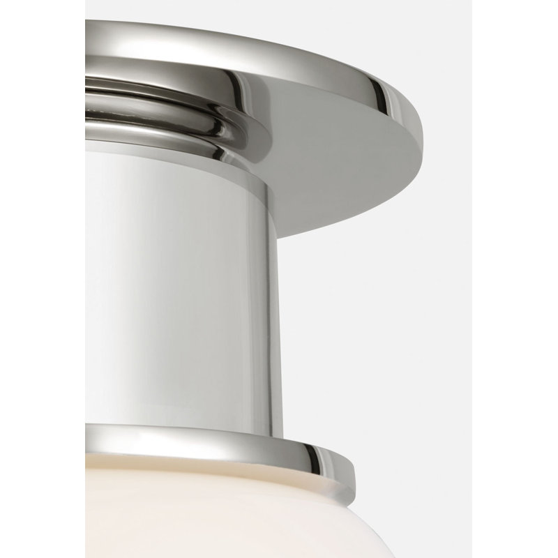 Callan Flush Mount with White Glass Dome, 11" H x 9" W x 9" D, Polished Nickel