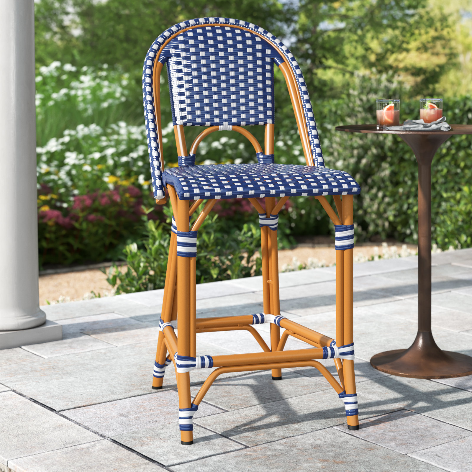 Kesa California 25" Patio Counter Stool, Navy/White