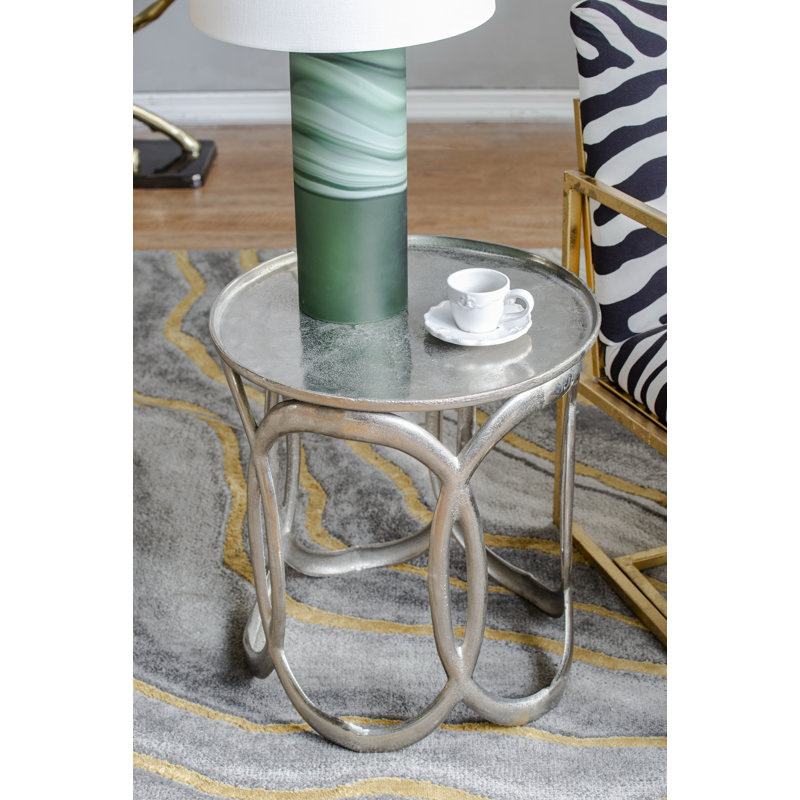 Set of 2 Nesting Side Tables, Aluminum Loop Frame, Nickel Finish, 19 & 17 Inch Rounds