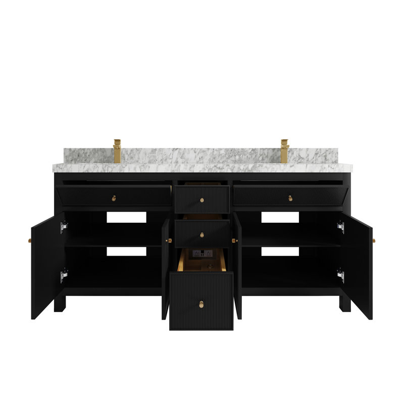 Ensemble de meuble-lavabo double 72 ", Marbre de Carrare, Vert forêt foncé