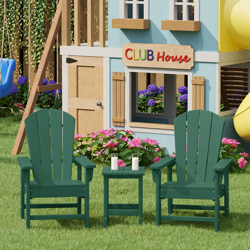 Laguna Kids Outdoor Poly Adirondack Chair With Side Table 3-Piece Set, Dark Green