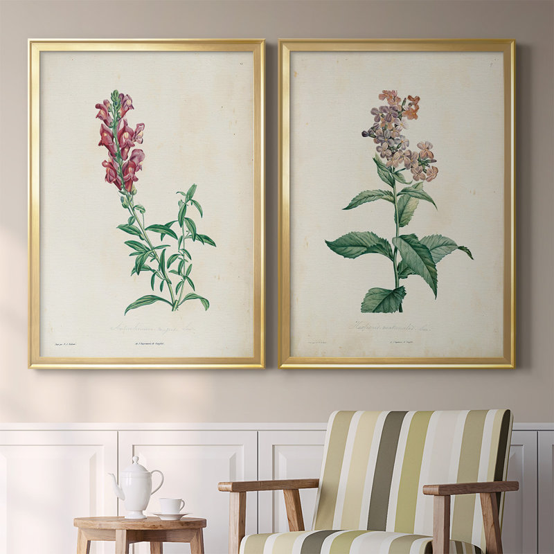 Traditional Botanical I - Ensemble de 2 reproductions d'art sur toile encadrées, Or, H 36,5 po x l 53 po x P 1,25 po