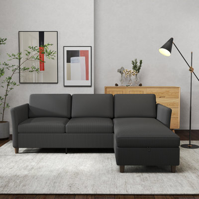 88.5'' W Corduroy Comfy L Shaped Sectional Storage Sofa Modular Cloud Sofa 
