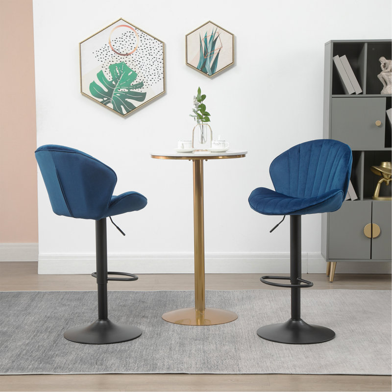 Ensemble de 2 tabourets de bar réglables avec dossier et repose-pieds, chaises de bar à hauteur de comptoir pour la cuisine, pub - bleu