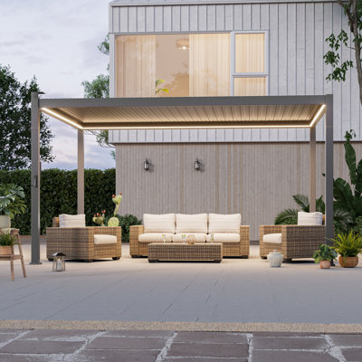 Solar LED Louvered Pergola, Outdoor Pergola with LED Strip Lights & Hardtop Metal Pergola with Adjustable Roof