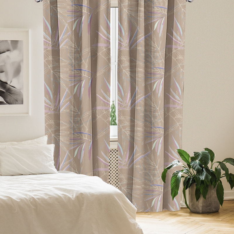 Pale Lilac and Khaki Microfiber Semi Sheer Curtain Pair