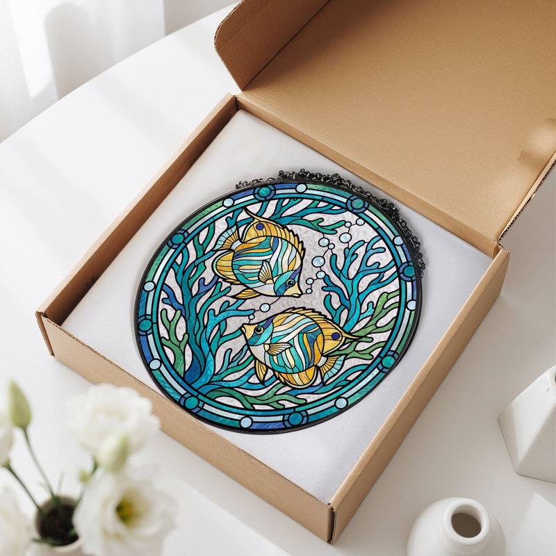 Panneau de vitrail Tropical Fish - 7,8H, H 7,8 po