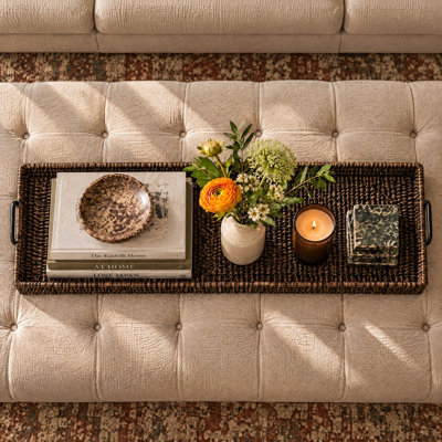 Vera Oversize Decorative Rattan Tray with Metal Handles