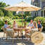 Ensemble repas d'extérieur en bois d'acacia 4 personnes Barkbridge avec coussins résistants à l'eau et trou pour parasol-131207363