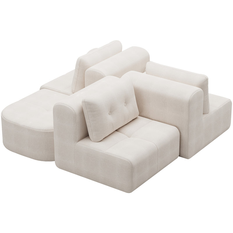 Canapé modulaire modulaire avec méridienne, structure en mousse complète, conception d'emballage par compression, revêtement en tissu tissé, canapé moderne surdimensionné pour le salon
