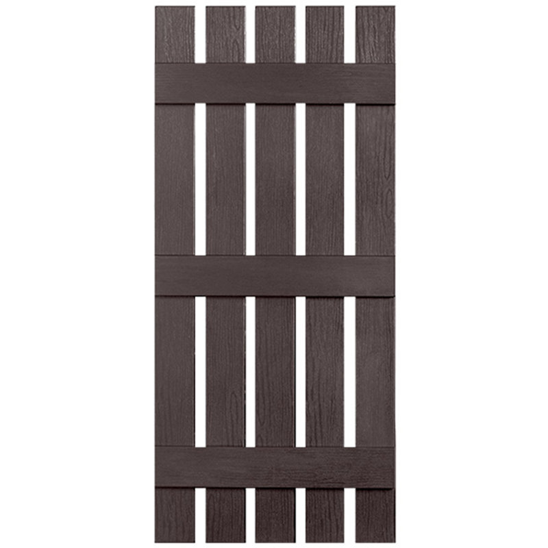 Paire de volets en vinyle à trois lattes et cinq planches ouvertes, Chocolat, 64 po
