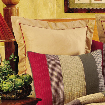 Oak Ridge Stripes Tan Faux Suede/Red Euro Sham