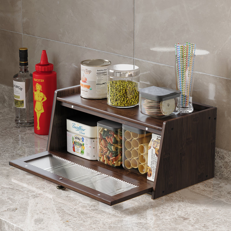 Bamboo Food Storage Container Bread Box For Kitchen Counter , Brown