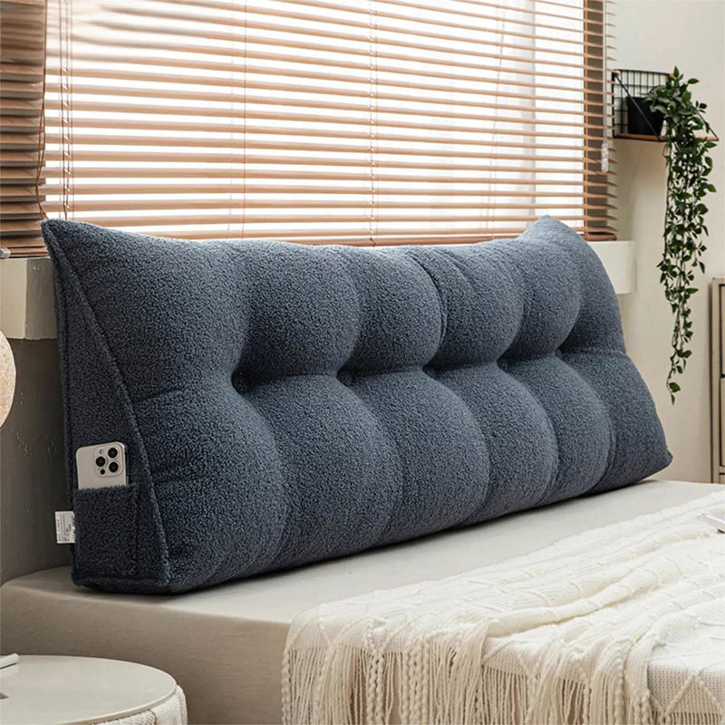 Velvet Triangular Headboard Pillow-Bed Wedge Pillow, 7.87"H x 59.06"W, Blue