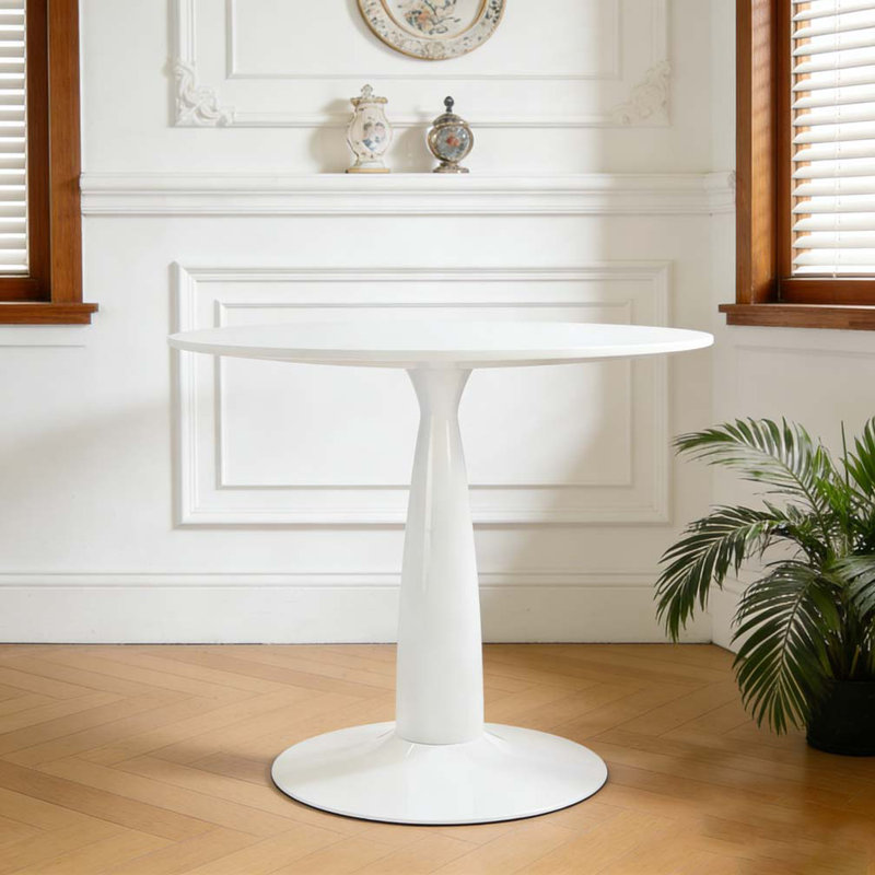 Table à piédestal moderne 31,5 pouces Mid-Century, H 28,93 po x L 31,5 po x l 31,5 po, Blanc