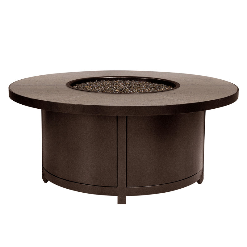 Elba Round Aluminum Propane and Natural Gas Fire Pit Table, Copper Creek, 19" H x 42" W x 42" D, Canyon Taupe