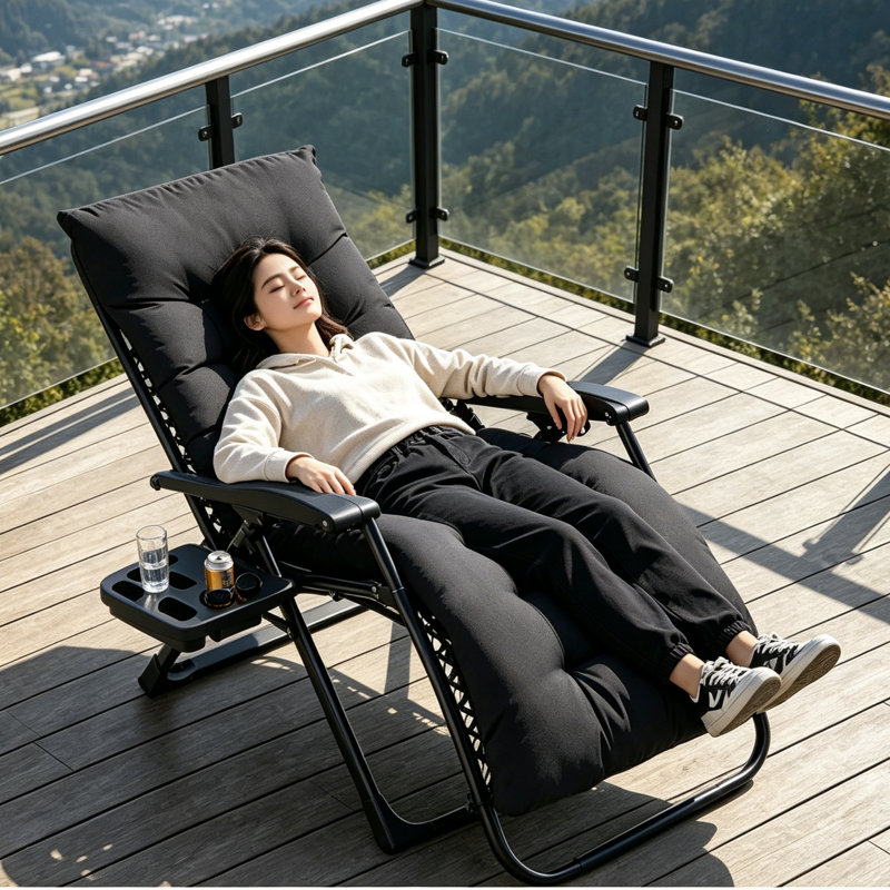 Steel & Breathable Mesh Zero Gravity Lounge Chair with Removable Cushion and Side Tray, Foldable Recliner for Patio, Beach & Indoor Relaxation