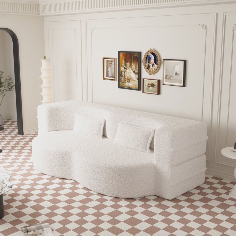 Lit pleine grandeur pliant, tissu, rembourré de mousse, 2 coussins, beige, sans assemblage, pour canapé-lit en tissu convertible avec mousse, espace compact