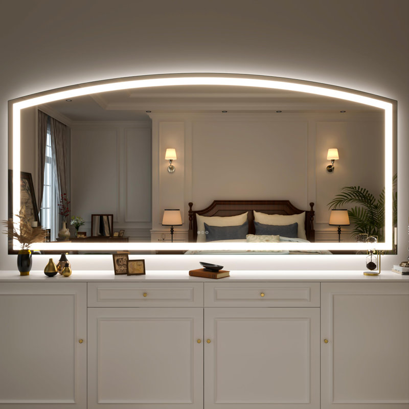 Miroir de salle de bain à DEL avec lumières et miroir arqué avec capteur tactile et cadre en métal, 40 po x 84 po
