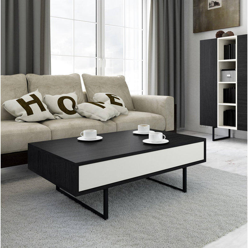 Largo Sled Coffee Table with Storage, Black Oak/White