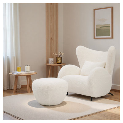 Ensemble de fauteuil à oreilles et repose-pieds en tissu d'eucalyptus blanc moderne Modern