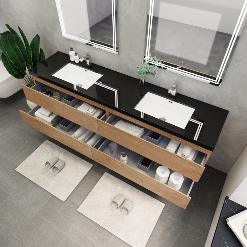 Kirker 72" Wall-Mounted Double Bathroom Vanity Set, England Oak