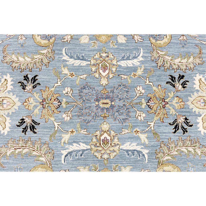 Wool Oriental Area Rug in Light Blue/Black/Red, Rectangle 9' x 12'