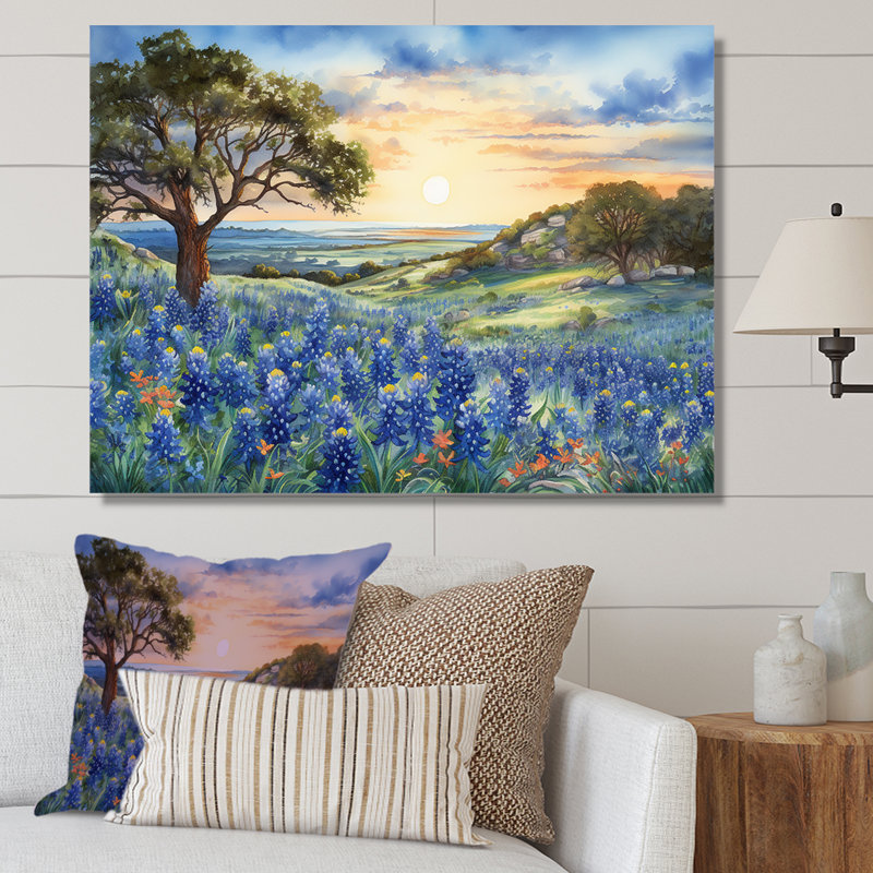 Coucher de soleil bleu - décoration murale Blue Bonnets, H 34 po x l 44 po x P 1,5 po