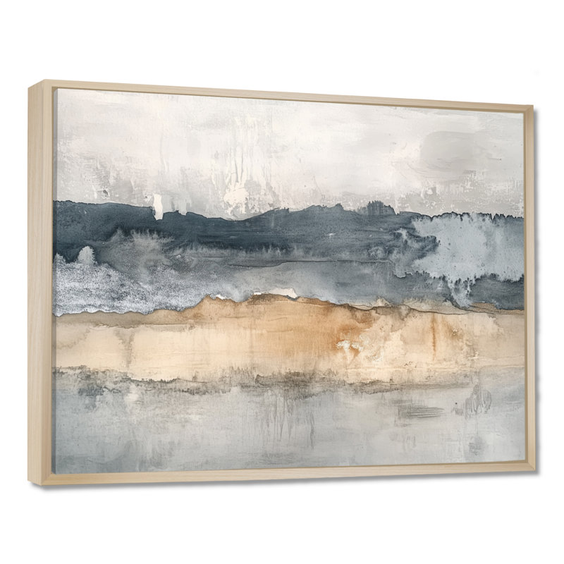 Ondulation sur toile, art mural côtier neutre, Rickey, H 40 po x l 60 po, Natural Floater Framed