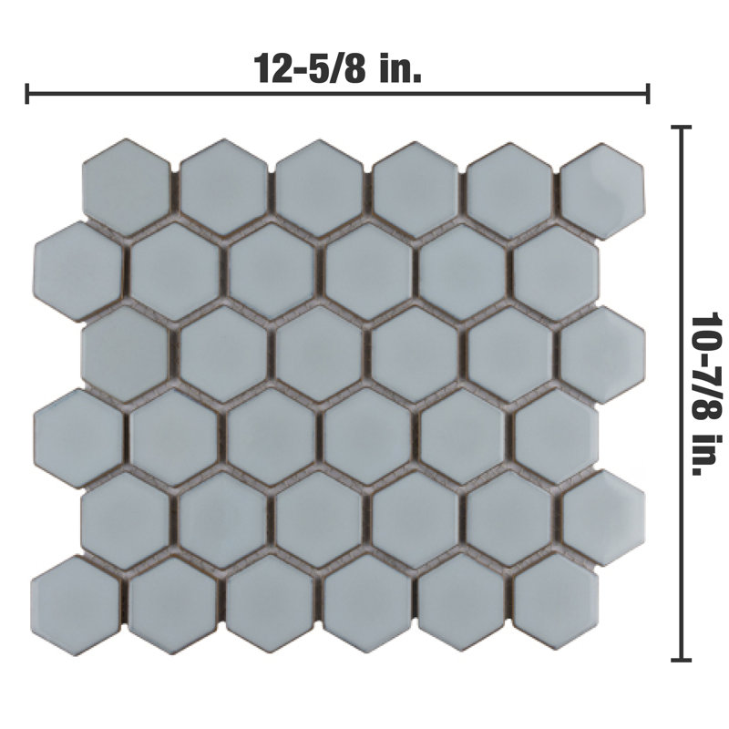 Hudson Due 2" Hex 10-7/8 " x 12-5/8 " Porcelain Mosaic Floor and Wall Tile, Silk White