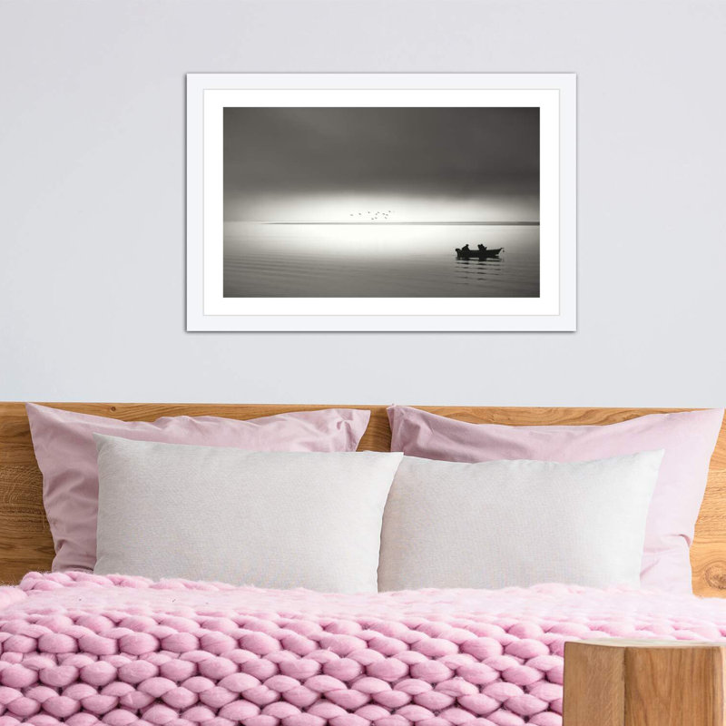 " Going Fishing " by Don Schwartz, 16" H x 24" W x 1" D, White Framed Paper