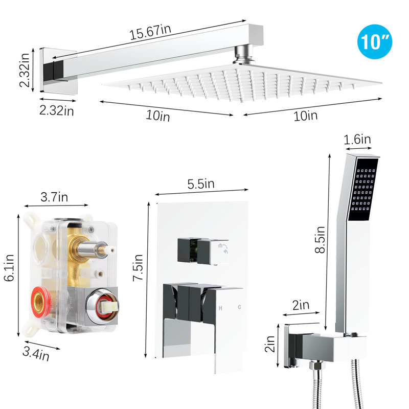 Complete Shower System with Rough in-Valve, Polish Chrome