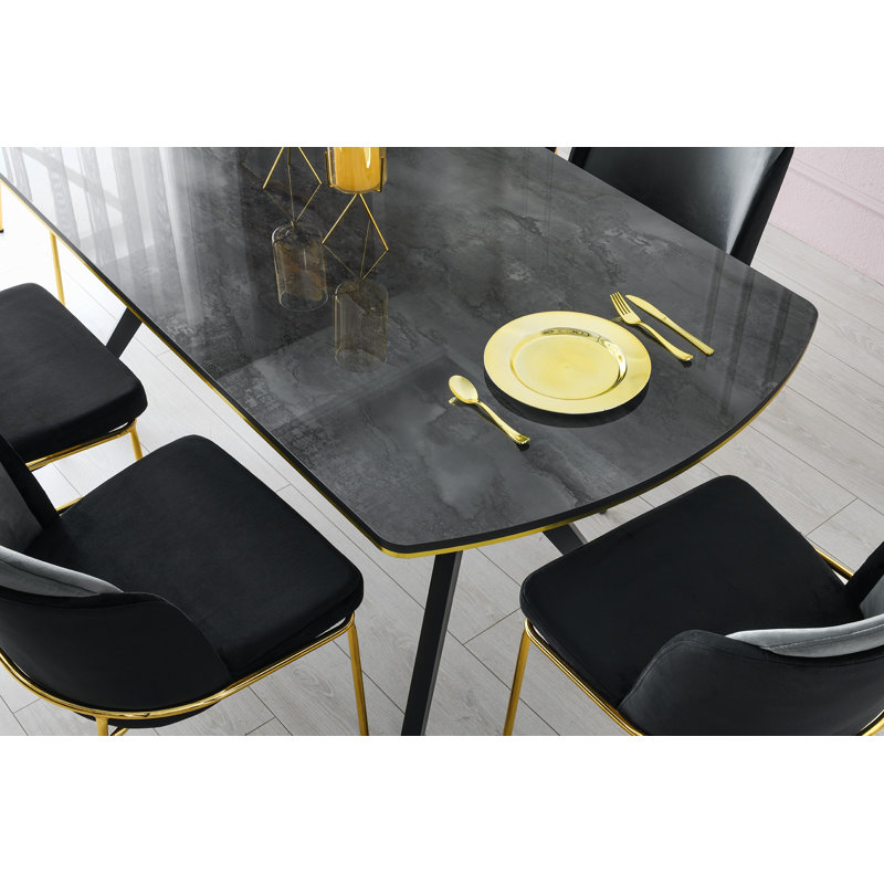 Adelgunde Solid Wood Base Dining Table, Black, Grey