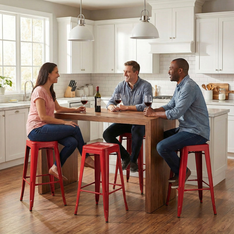 Counter Stool with Metal Frame, Red