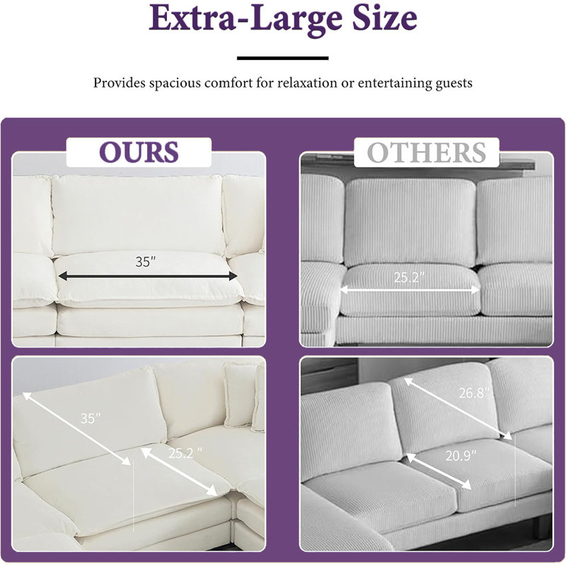 Hamazasb Upholstered Sectional, White Chenille