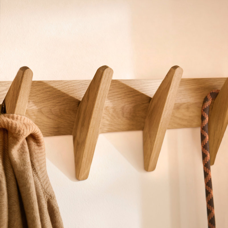 Solid Wood Wall 5 - Hook Coat Rack, Brown