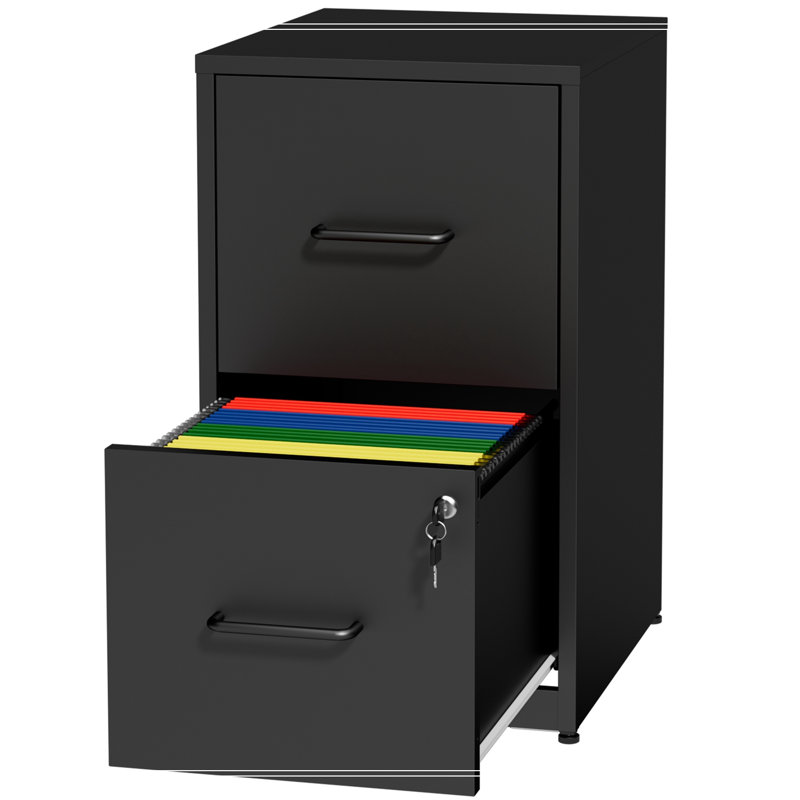 Classeur en métal avec 2 tiroirs verrouillables, Black