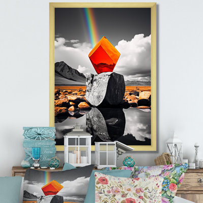 Paysage monochromatique et prisme orange - reproduction sur toile