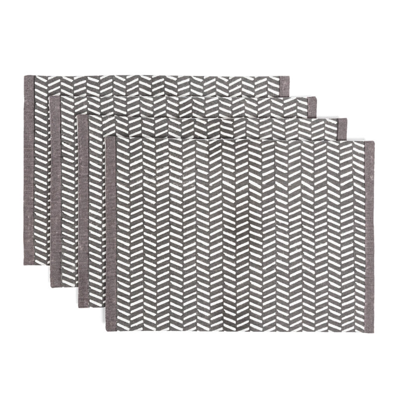 Ensemble de 4 napperons bloqués à la main, Chevron gris