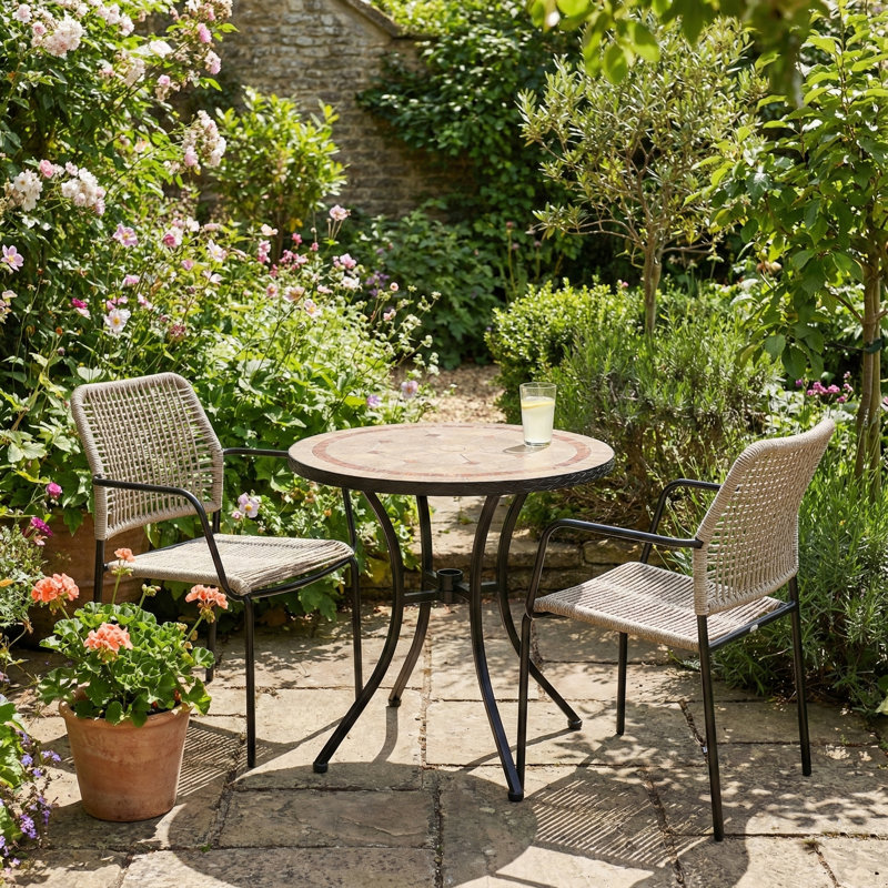 Patio Dining Set with Round Table, 72cm H x 76cm W x 76cm D, 2