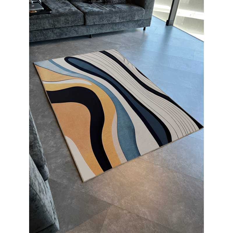Multi-Colored Abstract Shape Patterned Modern Decorative Rug, Runner 3'3.37" x 9'10.11"