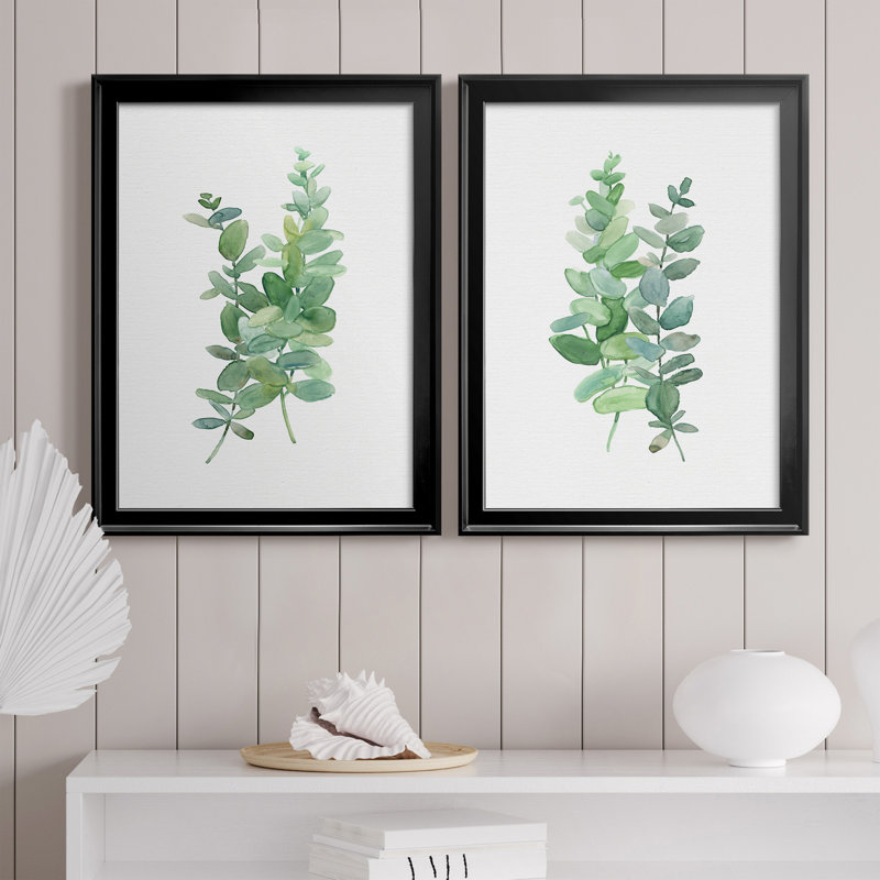 Eucalyptus I - Ensemble de 2 peintures sur toiles, H 18,5 po x l 49 po x P 1,5 po, Toile avec cadre noir