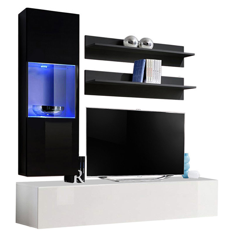 Meuble audio-vidéo flottant pour téléviseur de 70 po ou moins Wacker, Noir / blanc