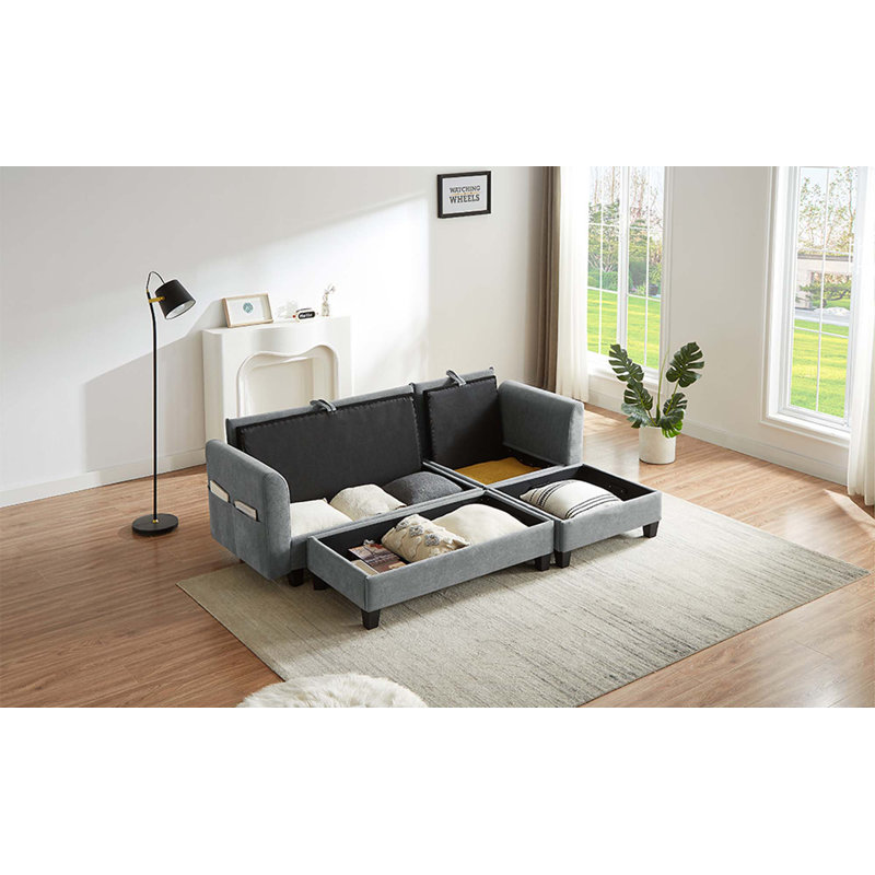Canapé modulaire en L de 83 po avec canapé L 83 po avec amplement d'espace de rangement, repose-pieds mobile et six coussins décoratifs pour le salon