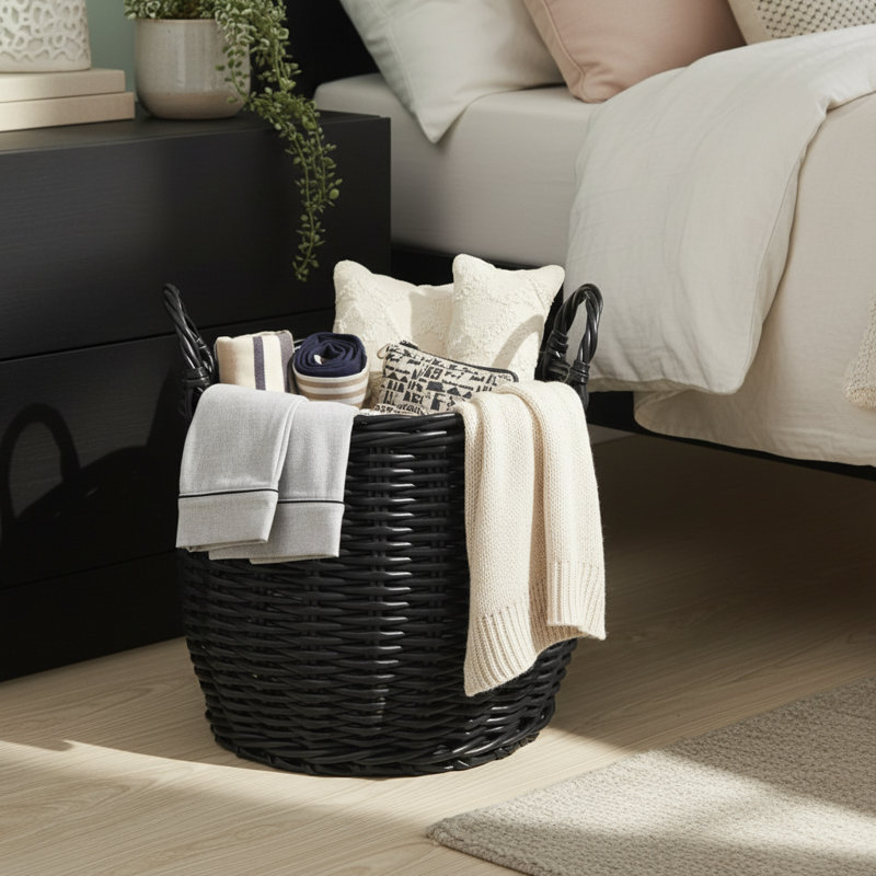 Bay Isle Home Round Resin Woven Wicker Clothes, Magazines Basket